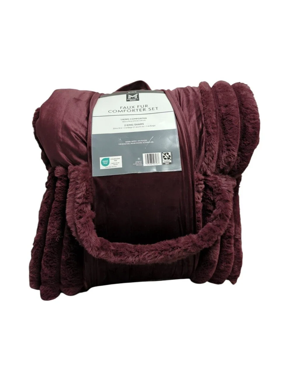 Member's Mark Faux Fur Down Alternative Comforter Set -Wine FULL/QUEEN